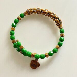 Alex and Ani Calypso Wrap Sunken Forest Green Faceted Gold Bead Bangle Bracelet